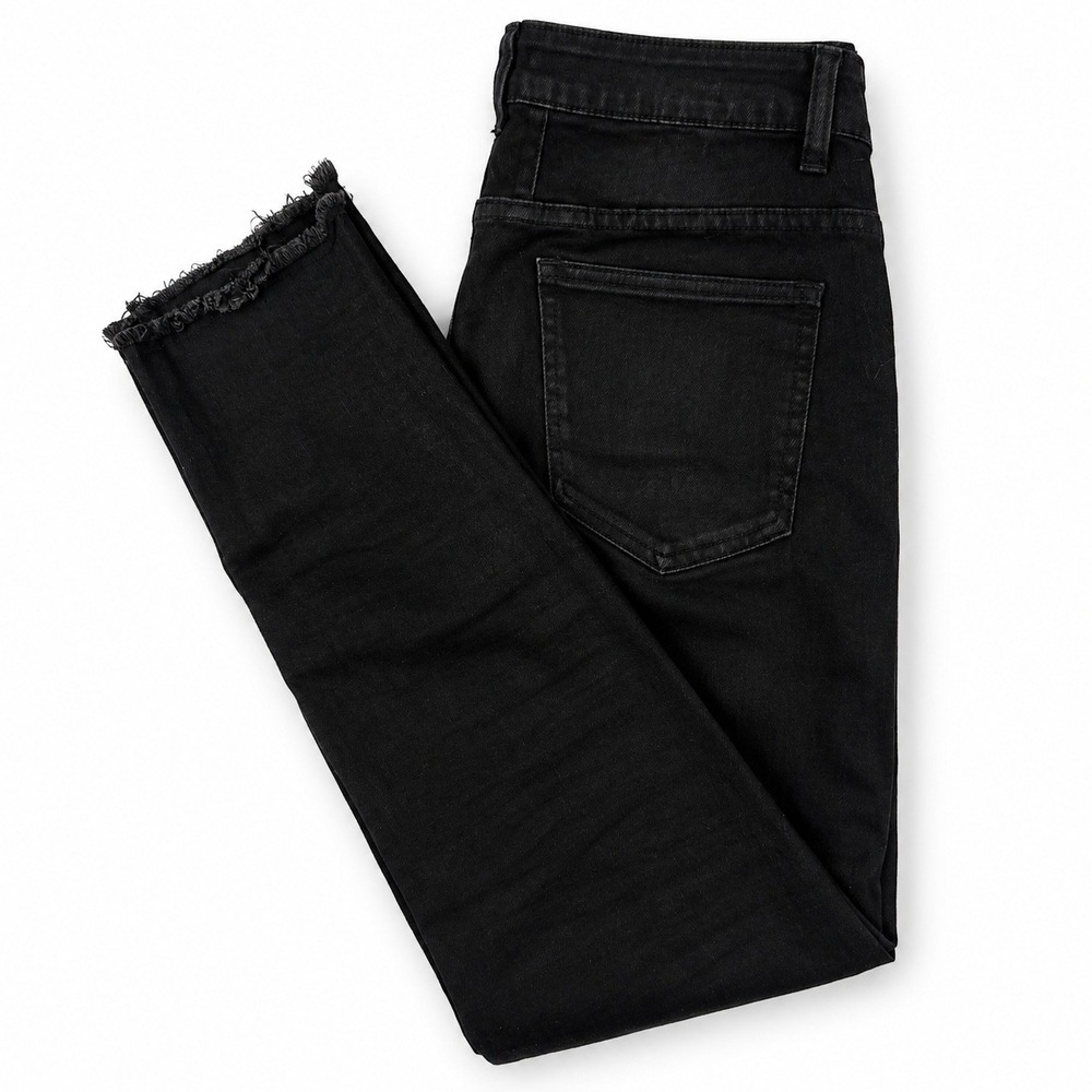 VIISHOW Distressed Denim Jeans Mens 31 Black Ripped Knee Raw Hem Slim Fit